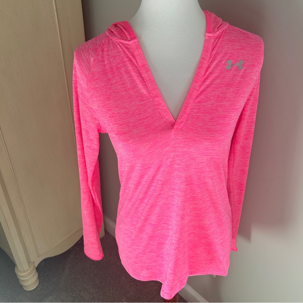 Under Armour Bright Neon Pink V-Neck Tech Hooded Henley